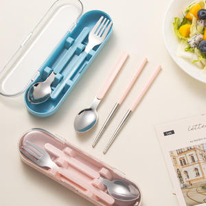 Ensemble de cuillères et baguettes portables en acier inoxydable, ovales, couleur unie, couverts de voyage pour le camping en plein air, usage adulte - Product Image 2