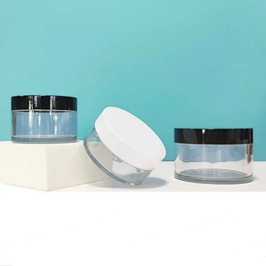 Tarro cosmético de plástico PET de pared gruesa, de boca ancha y perfil bajo, con tapas de rosca blancas, de color personalizado de lujo, para polvos sueltos para el cuidado de la piel. - Product Image 1