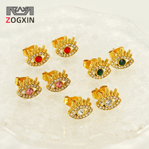 Zogxin Eye Stud Earrings 18K Gold Plated Zircon Bezel Setting Party Jewelry Women Fashion Geometric Design - Product Image 1
