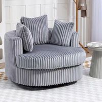 Fauteuil pivotant en velours côtelé blanc, fauteuil confortable rond, siège rembourré pour salon