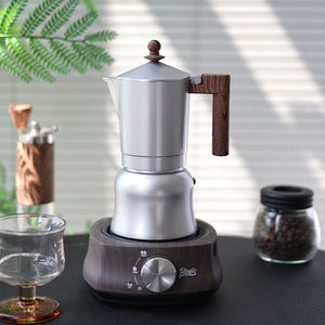 Cafetière à espresso portable professionnelle en aluminium avec poignée en bois et double valve - Product Image 1