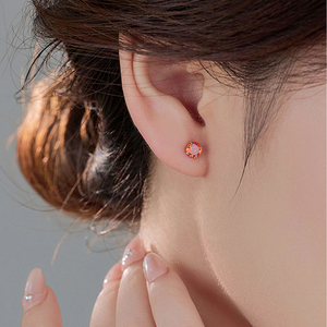 Vente en gros S999 argent 12 zodiaque pierre de naissance clous d'oreille femme soin des oreilles rond coloré zircon cubique coupe CZ boucles d'oreilles - Product Image 4