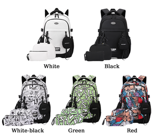 Moda erkek öğle yemeği çantası ile 3 adet okul çantaları Set & kalem kutusu büyük kapasiteli üniversite öğrencileri sırt çantası gençler adam sırt çantası - Product Image 3
