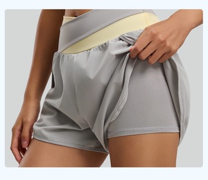 Shorts de yoga taille haute à blocs de couleur, anti-exposition, deux pièces, avec poche ventrale, respirants, séchage rapide, pour le sport et le fitness - Product Image 6