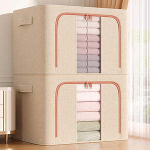 Boîte de rangement pour vêtements, organisateur de vêtements rectangulaire de couleur unie, grande capacité avec fermeture éclair pour le rangement des vêtements saisonniers dans la garde-robe - Product Image 4