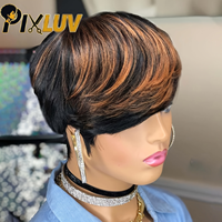 Wig Rambut Manusia Pirang Pendek Grosir, Wig Rambut Manusia Pixie Cut untuk Wanita Kulit Hitam, Wig Bob Berwarna Highlight, Rambut Vietnam Mentah