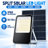 Projecteur solaire LED IP66 60-400W avec télécommande et minuterie, batterie LiFePO4 pour jardin, cour, allée et sécurité