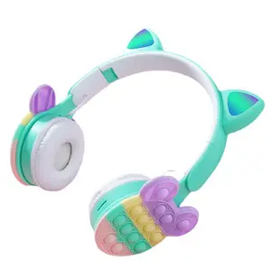 New Mickey Bubble Decompression Bt Headphones Cute Cat Ears Glowing Rainbow Headset Wireless Card Headphones