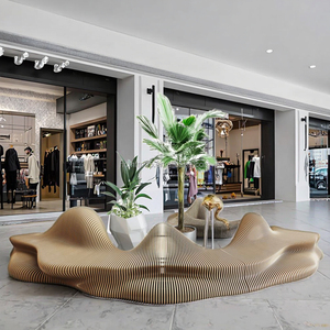 Panca Moderna Personalizzata in Legno Ondulato, Sedia Artistica alla Moda per Interni/Esterni, Ideale per Sala <span class=keywords><strong>d</strong></span>'<span class=keywords><strong>Attesa</strong></span> Ospedaliera e Decorazione - Product Image 5