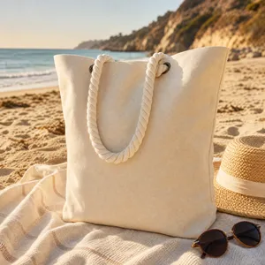 Customizable Embroidery Logo Sturdy Cotton Oversize Portable Beach Travel <b>Bag</b> Wholesale Custom Orders Tote <b>Bag</b> with Rope Handle - Product Image 6