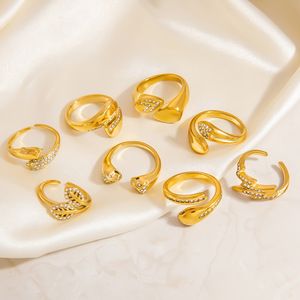 Anillo Ajustable SUMMLY al por Mayor con Diseño de Hoja de Serpiente y Circones, Chapado en Oro de 18K, Acero Inoxidable, Impermeable, Joyería de Moda para Mujer - Product Image 2