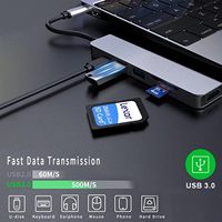 Hub USB C 6-in-1 Multi-Port Adapter untuk MacBook Pro, Hub Dongle HDTV 4K, Kompatibel untuk Laptop dan Perangkat Tipe C Lainnya, SD/TF PD
