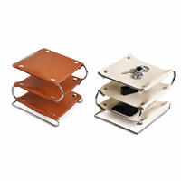 Fournitures de travail organisateur de bureau personnalisé à 3 niveaux accessoires de bureau faits à la main organisateur de bureau en cuir Table en cuir