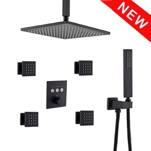 Douche Noir, noir mat En Laiton Robinet de Douche Complet Kit De Douche avec 12 Pouces Plafond Pluie Tête et Corps Pulvérisateur - Product Image 2