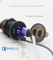 Pengisi Daya Mobil Dual USB Quick Charge 3.0 PD USB-C dengan Amplifier Stereo 12V Voltmeter & Sakelar Daya untuk Mobil, Kapal, Truk