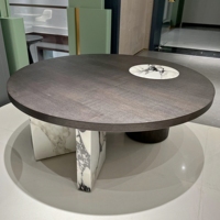 Nouvelle Collection : Table Basse Ronde pour Salon, Ensemble en Bois et Plateau en Marbre, Magnifique Table à Thé, Fabrication Foshan, Meubles de Qualité