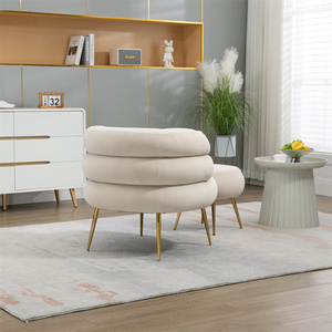 Comfy Lounge Arm <strong>Chair</strong> and Footrest Stool <strong>Set</strong> Single Fabric Sofa Armchair Upholstered Velvet <strong>Barrel</strong> Accent <strong>Chair</strong> with <strong>Ottoman</strong> - Product Image 4