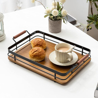 Plateau décoratif rectangulaire en bois pour pouf avec poignées pour table basse, boisson, nourriture, plateau décoratif pour cuisine et salon