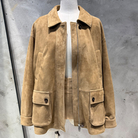 Veste surdimensionnée en cuir suédé véritable pour femmes, manteau décontracté à fermeture éclair en peau de mouton véritable, vêtements d'extérieur en suédé véritable pour le printemps et l'automne