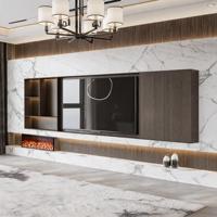 Meuble TV flottant moderne pour bureau à domicile en MDF laqué brun foncé et gris expresso, style Art Déco