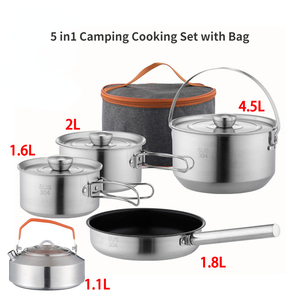 <span class=keywords><strong>Set</strong></span> da cucina portatile da campeggio all'aperto in acciaio inossidabile 304 <span class=keywords><strong>Set</strong></span> di pentole da Picnic per 2-7 persone - Product Image 2