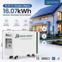 Système de batterie solaire murale 16 kWh JApower 51,2 V LiFePO4 pour stockage d'énergie domestique, compatible avec les panneaux solaires et les onduleurs hybrides