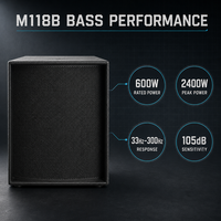 Subwoofer M118B Single 18 Inch 600W 8 Ohm 33Hz-300Hz 105dB Speaker Bass untuk Panggung Konser, Aula Acara, dan Audio Klub