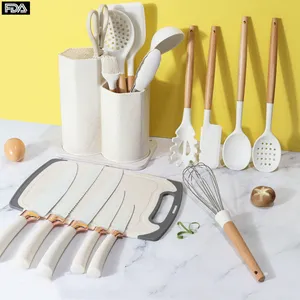 Manjia-Juego de utensilios de cocina, utensilios de cocina de silicona, Cubo de almacenamiento