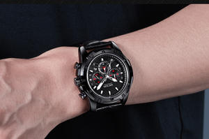 Montre de sport pour hommes, étanche, lumineuse, en cuir véritable, chronographe multifonctionnel, montre-bracelet à quartz - Product Image 6