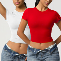 T-shirt court en polyester tricoté doux et mignon pour femme, manches courtes, nouvelle collection été 2026, grandes tailles