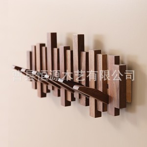 Piano Key Solid Wood Wall Mounted Coat Rack With Adhesive <b>Hooks</b> For Entryway Storage - Product Image 1
