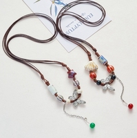 Bijoux en céramique Jingdezhen, collier papillon, longue chaîne de chandail, tissé à la main, style ethnique réglable