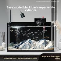 Aquarium professionnel moderne de luxe en verre avec base noire ultra-claire et design de ruisseau panoramique pour salon