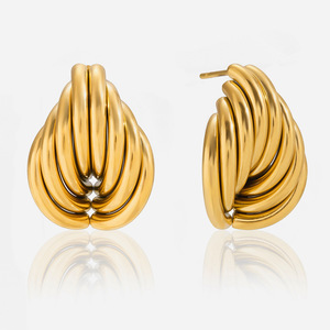Huggie <b>Earrings</b> 18K <b>Gold</b> Stainless Steel Multi Layer Irregular Geometric Design Fashion <b>Dangle</b> <b>Earrings</b> - Product Image 1