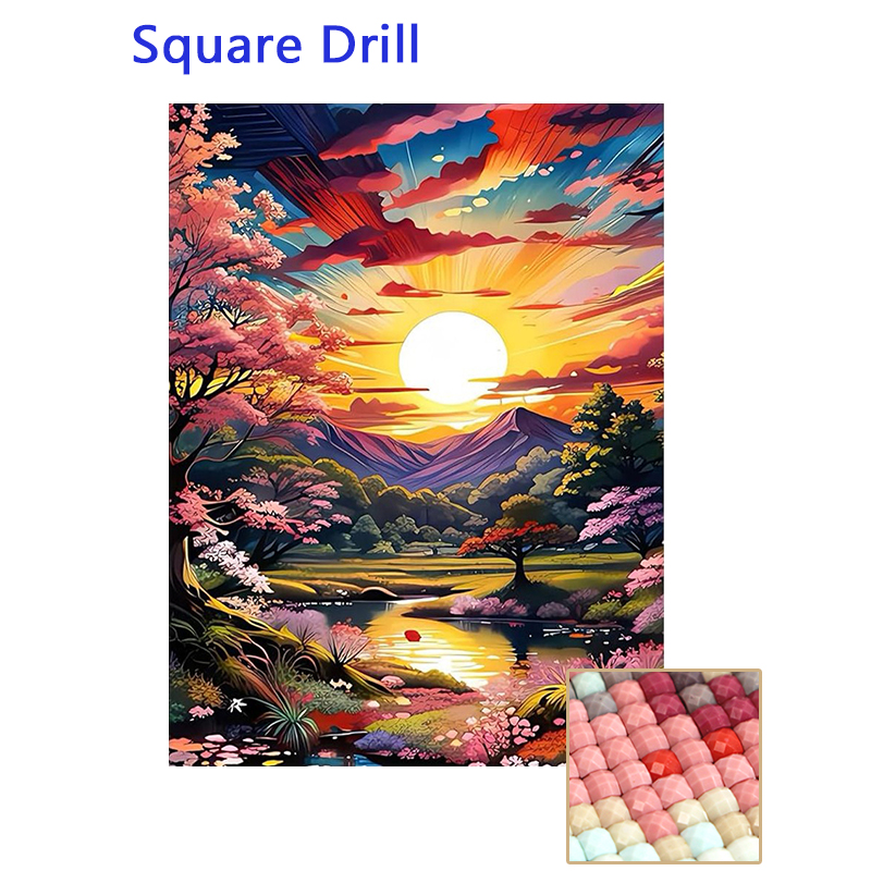 Nature Landscape forest Sunset-Square Drill