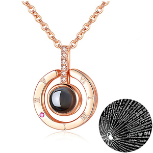 S925 de plata de oro rosa 100 idiomas <span class=keywords><strong>te</strong></span> amo proyección colgante collar - Product Image 1