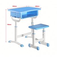 Ensemble bureau et chaise pour étudiants réglables en hauteur, durables, avec structure en métal pour l'école, la salle de classe et les études