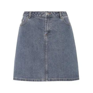 Women streetwear fashion grey denim jeans skirts solid color A-line mini skirt for young girls