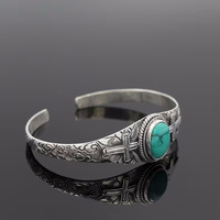 Vintage sculpté Turquoise Bracelet Boho croix réglable Bracelet en argent bohème garniture oiseau grands bracelets manchette bijoux pour hommes