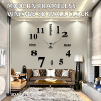 Jam Dinding Stiker Digital Quartz Modern Tanpa Bingkai Desain Art Deco DIY untuk Ruang Tamu Rumah