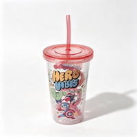 Gobelet en plastique pour enfants, super-héros de dessin animé, avec couvercle et paille, sans BPA, réutilisable, transparent, cadeau pour fête d'anniversaire