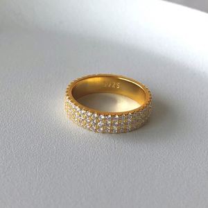Dylam INS Fashion Wholesale AAAAA CZ Stone Rings Full 3 Lines Zircon 18k Gold Plated 925 Sterling Silver Ring Lucky Finger Ring - Product Image 6