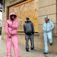 Ensemble survêtement homme en molleton délavé à l'acide, sweat à capuche zippé et pantalon de jogging, coupe oversize, style streetwear Y2K, tenue décontractée, vente en gros