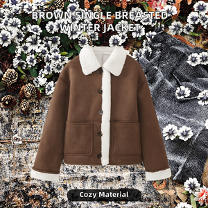 Chaqueta Casual de Invierno para Mujer con Cierre de Botón, Mangas Largas y Cuello Vuelto, Tejido Marrón y Forro de Poliéster - Product Image 2