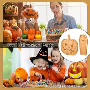Wooden Halloween Pumpkin <b>Tray</b> Solid Wood Serving Plate For Party <b>Snack</b> Fruit Cheese Board - Product Image 1