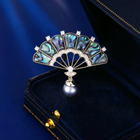 Broche de style chinois rétro pour femmes broches accessoires mode coquille d'ormeau perle ventilateur broche
