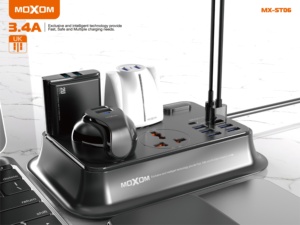 MOXOM Office Home UK EU Plug Socket 2M Power Strip <strong>Extension</strong> <strong>Lead</strong> Worldwide 4 Way Outlets 6 <strong>USB</strong> 2 Type C Ports Power Strip - Product Image 3