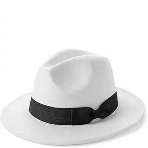 Black Wool Felt Fedora <b>Hat</b> Ribbon <b>Band</b> Adjustable Wide Brim Unisex Classic Style for Party Outdoor Travel - Product Image 1