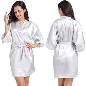 Satin Elegant Bridesmaid Robes Front Custom Logo Label 100% Polyester Women Sleepwear Luxury Night Gown Factory Wholesale