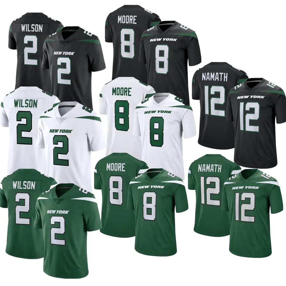 Zach Wilson New York Football Jerseys 8 Elijah Moore 12 Joe Namath Stitched USA Football Sports Limited Jersey- Green